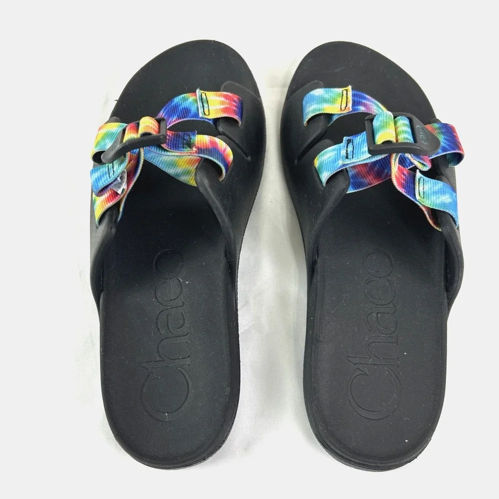 Chaco Chillos Slide K 6 Youth Big Girl‎ Sandal  Lightweight Rainbow Tie Dye